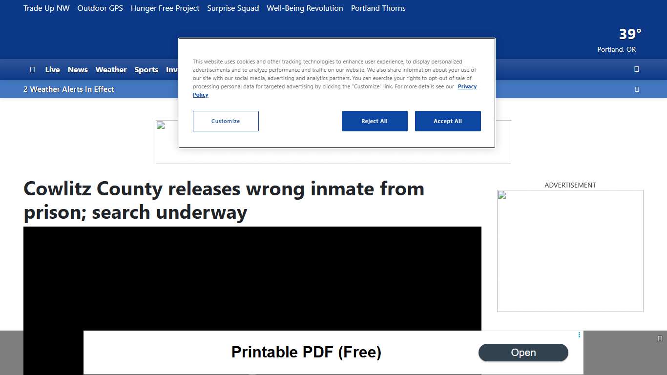 Cowlitz County releases wrong inmate from prison; search underway